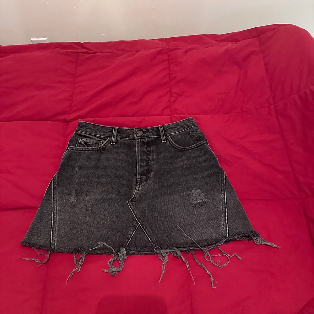 GRLFRND Distressed Black Denim Skirt